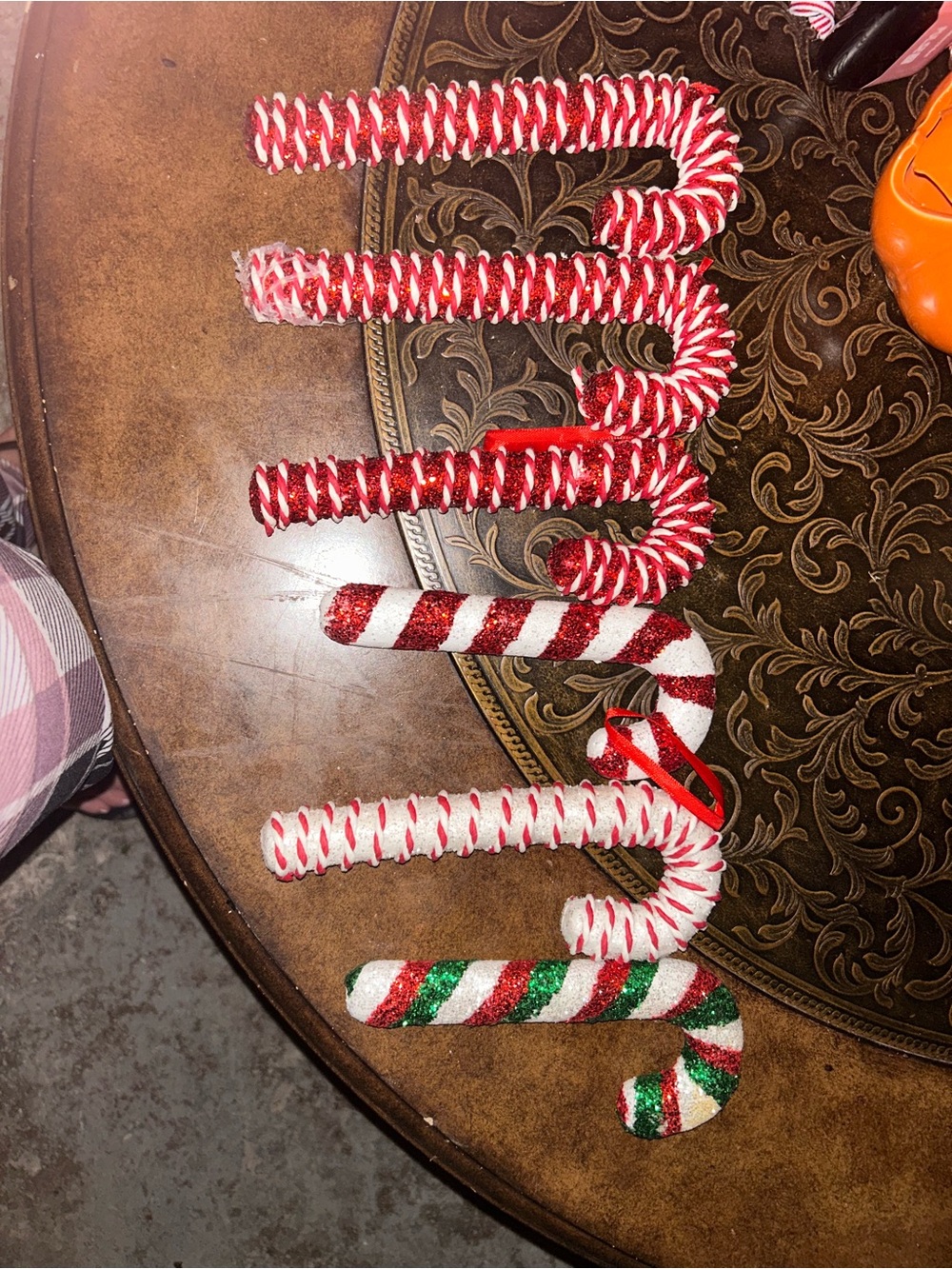 Source Unknown Red, White & Green Glitter Candy Cane Ornaments